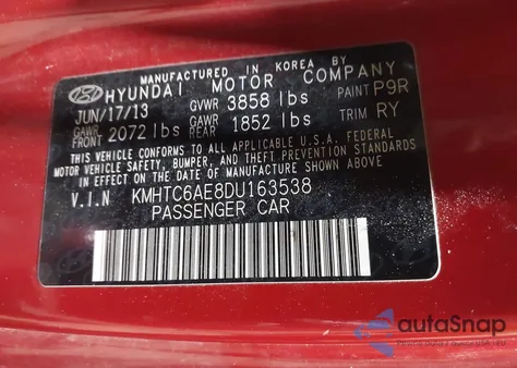 2013 Hyundai Veloster Turbo W/Black z USA, uszkodzony, nr VIN KMHTC6AE8DU163538